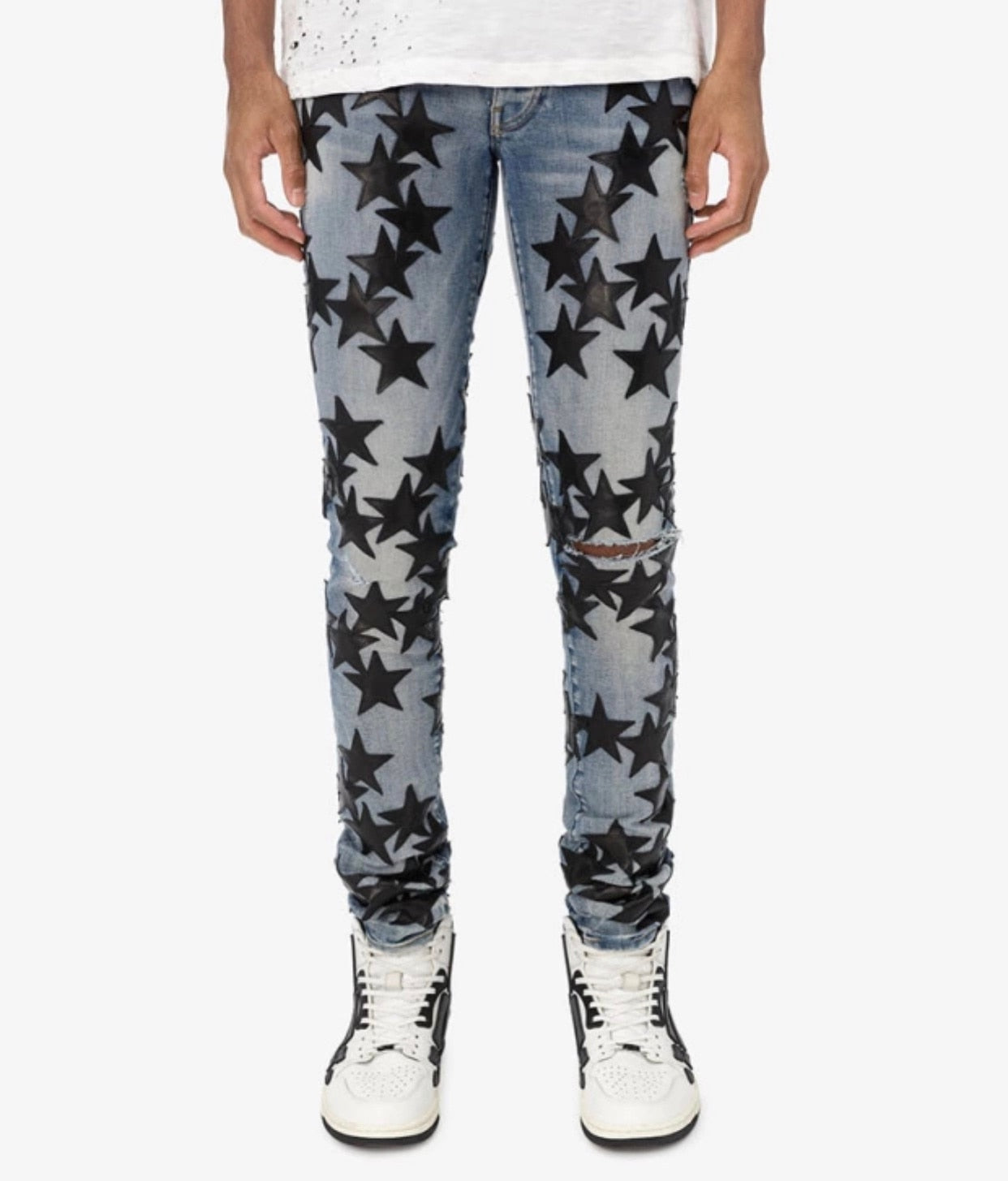 street star leather fight leather hole wash jeans
