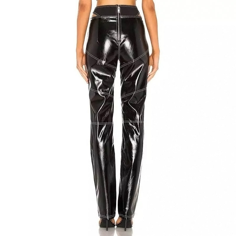 Straight Faux Leather Pants Women Streetwear Chic Cool Pants