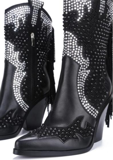 Woman Mid-calf Boots Bling Chunky Heels