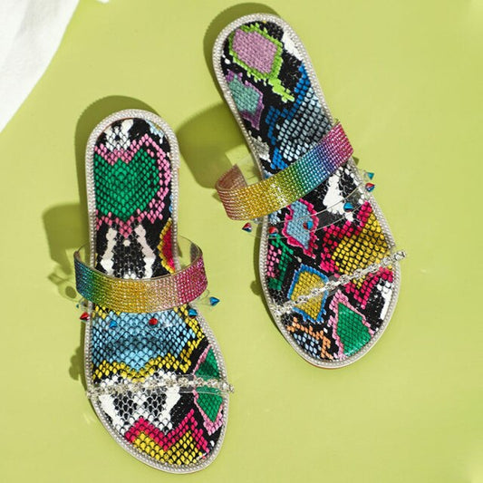Rainbow Colored Crystal Women Slippers - LiveTrendsX