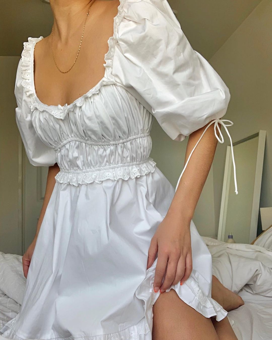 puff sleeve mini Sexy white party dress