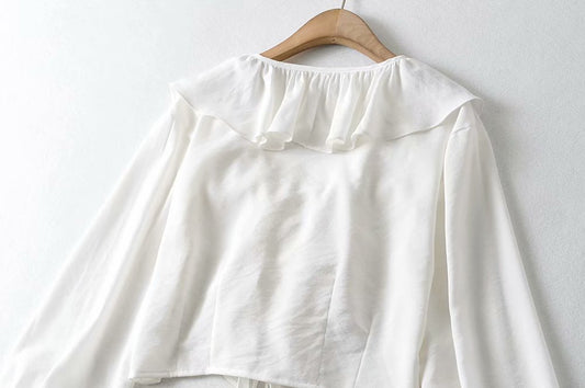 2021 Women Long Flare Sleeve Ruffle Lace T Shirt - LiveTrendsX