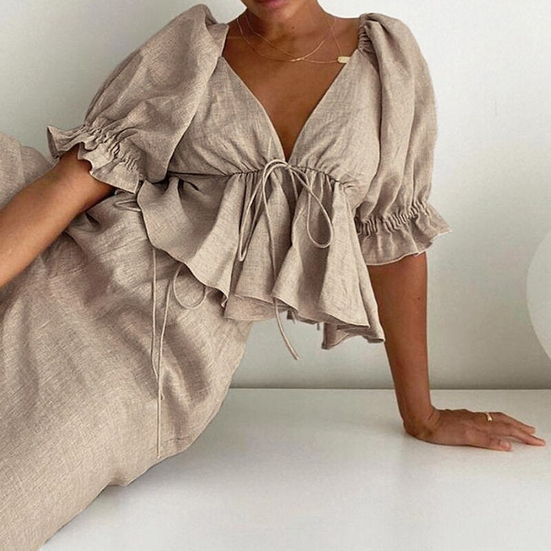 Women's Shirt Solid Color Deep v-Neck Fashion Design - LiveTrendsX