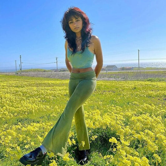 High Waist Patchwork Slim Stretch Flare Pants - LiveTrendsX