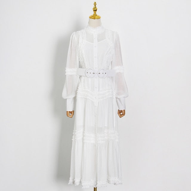 ハイウエスト サッシュ スリム A ライン マキシドレス レディース 2022 春