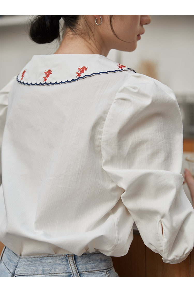 Vintage Puff Sleeve Embroidery Blouse - LiveTrendsX