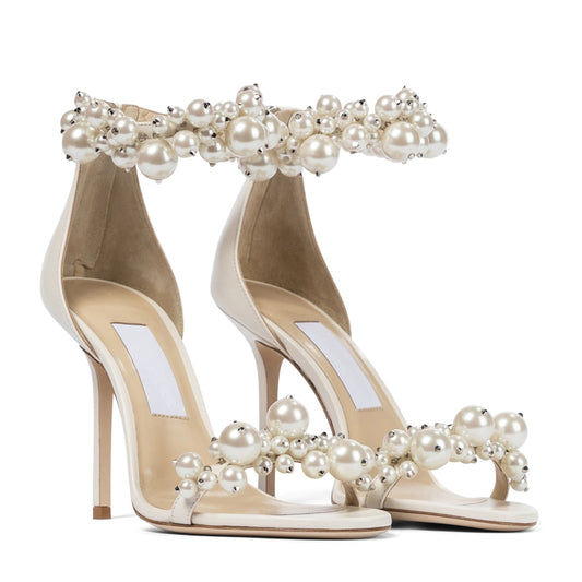 New A-Word Buckle White Pearl Sandals Women