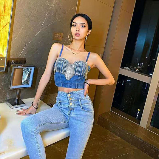 Runway Jeans Crop Top Luxury Blue