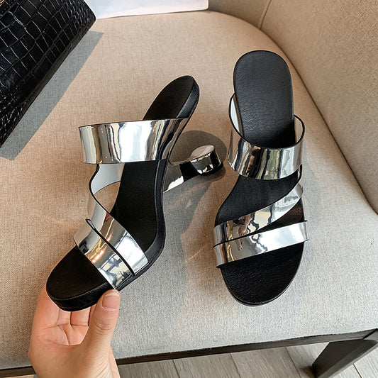 Genuine Leather Open Toe Slippers Ladies