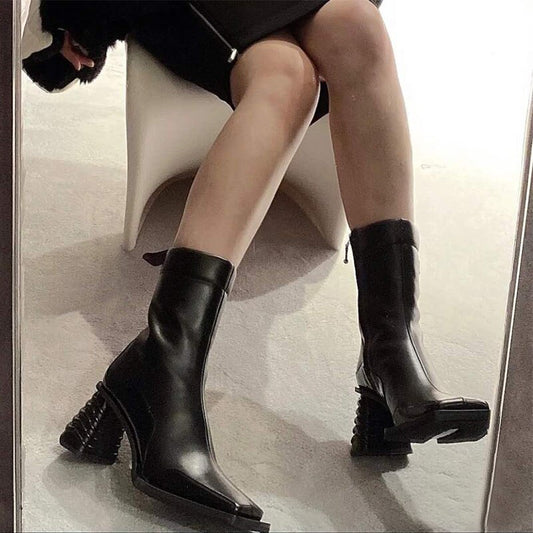 Spring New Square Toe Retro Ankle Boots For Women
