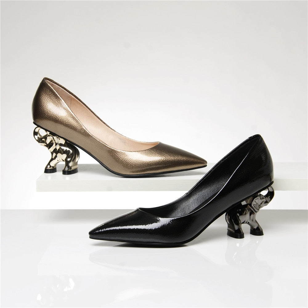 Woman Elephant Heel Leather Pumps