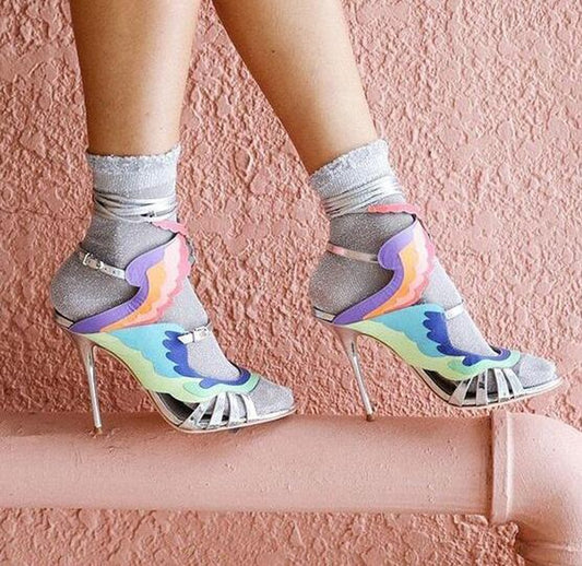 デザイナーレザーストラップウィングサンダル