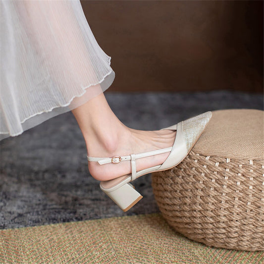 エレガントなパッチワーク本革サンダル