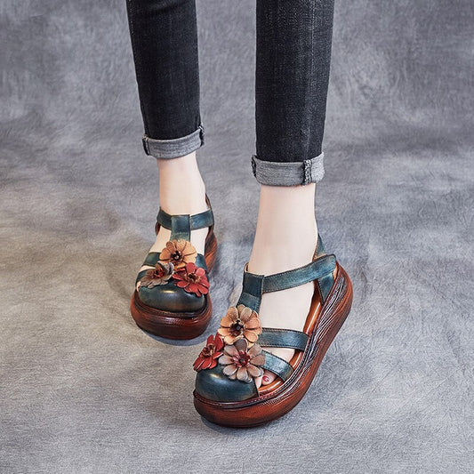 ウェッジ本革レディースサンダル