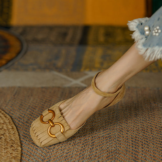 Square Toe Cow Suede Women Sandals