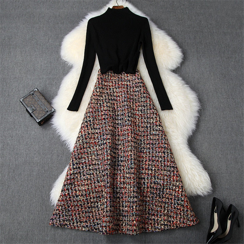 レディースファッション 秋冬 2ピースドレスセット