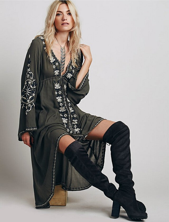 Women Embroidered Cotton Long Dress