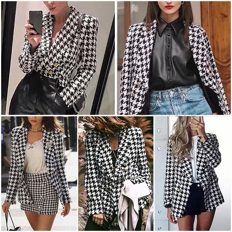 Black Tassel Houndstooth Coats Female