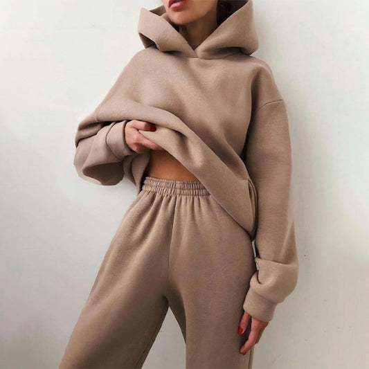 Women Warm Hoodie Sweatshirts Two Piece Sets