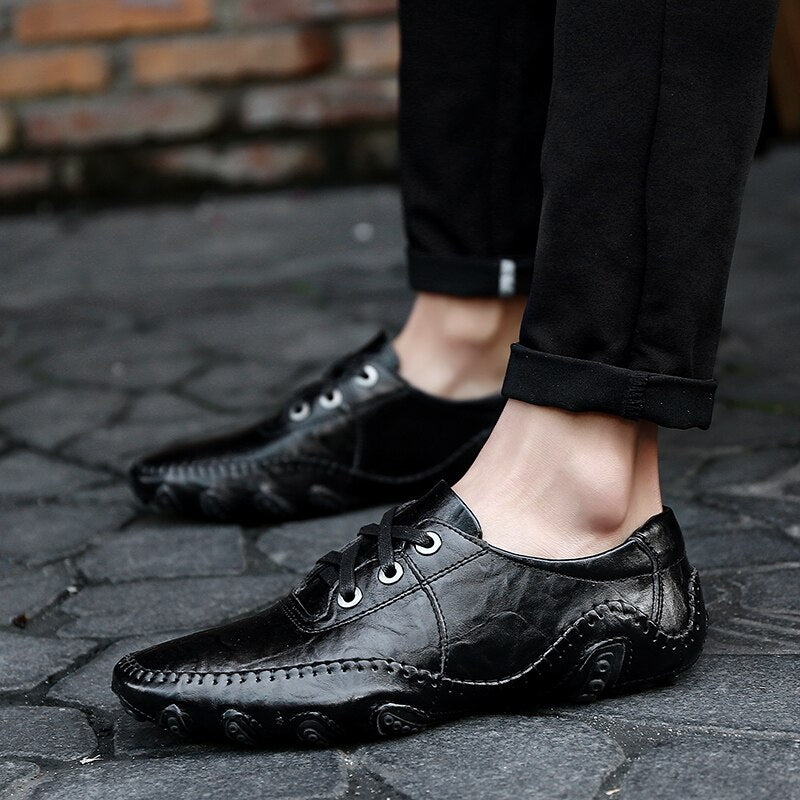 Men Cow Leather Breathable Lace-up Casual Shoes