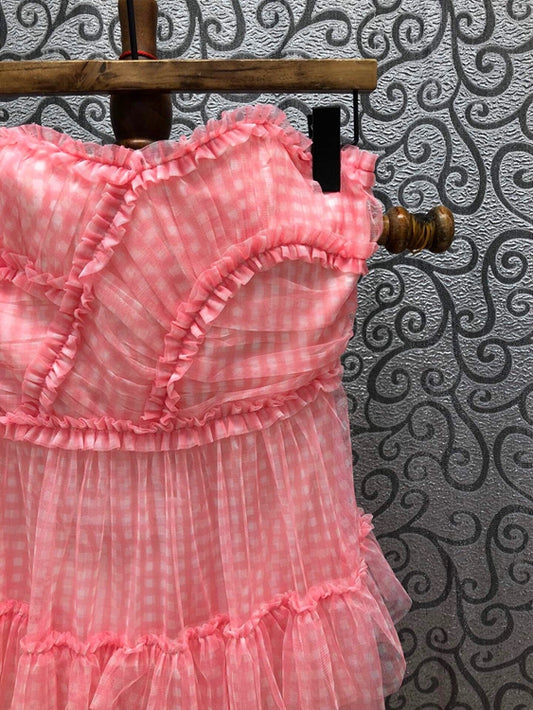 Women Geometric Print Cascading Ruffle Lace Patchwork Dress