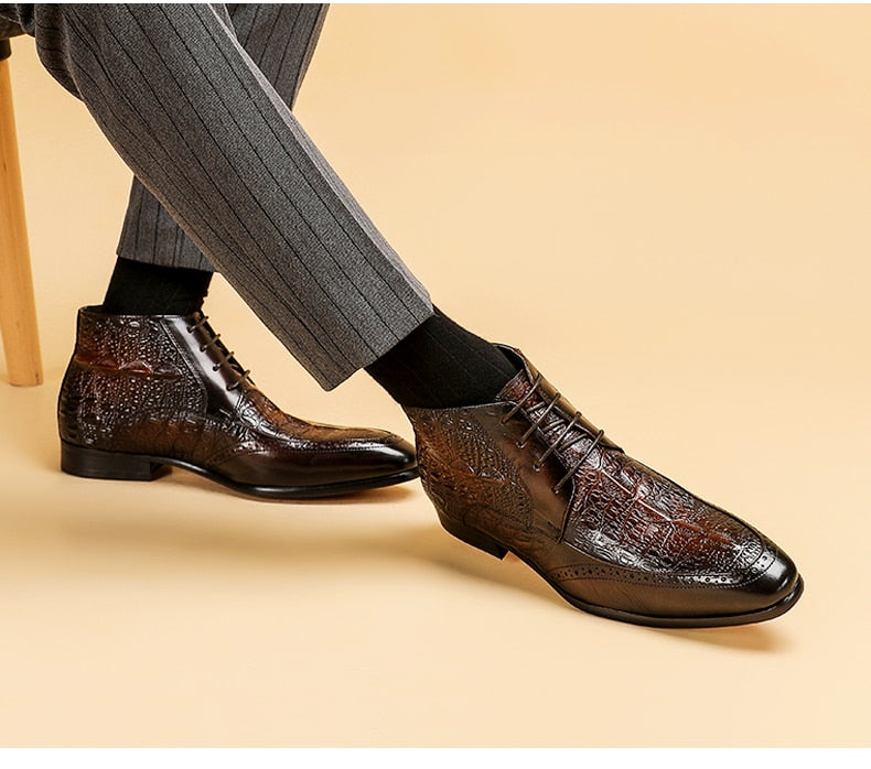 Men Genuine Cow Leather Crocodile Shoes