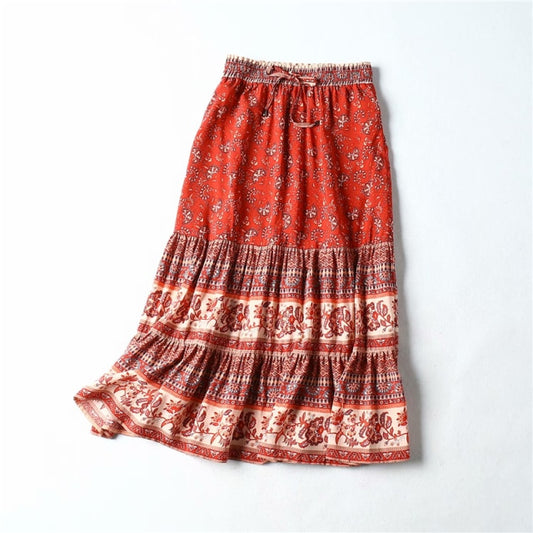 ladies Midi A-Line Boho skirt Mid-Calf