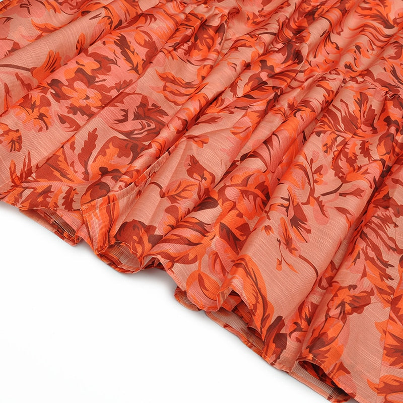 Spring New Women Vintage Elegant Lapel Printing Party Dresses