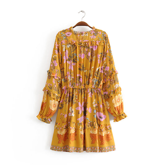 long sleeve v-neck beach dress