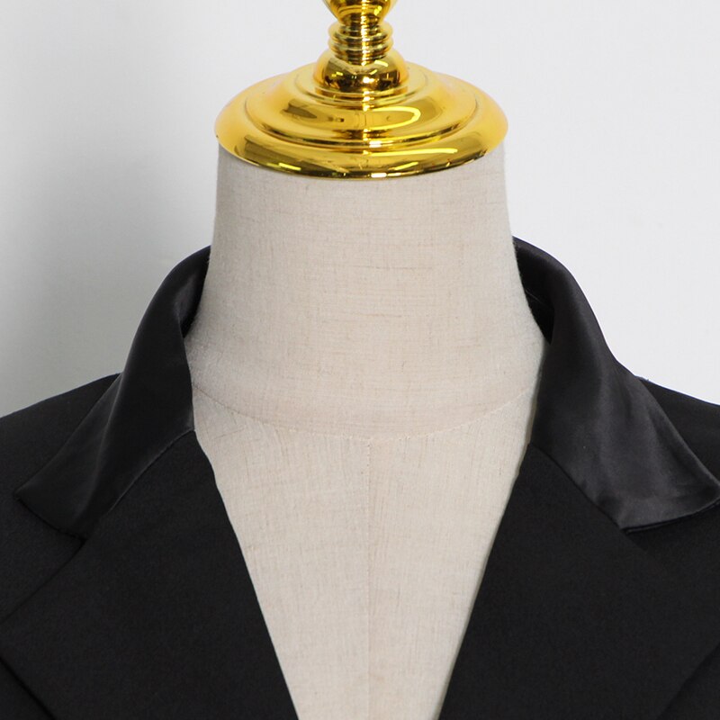 パッチワークダイヤモンドセクシーなブラックオープンバック女性用ブレザーノッチ付きスリムジャケット