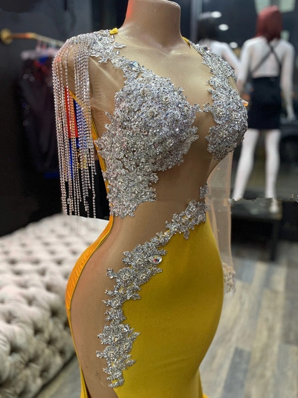 Yellow Prom Dresses Mermaid One-shoulder Long Sleeves