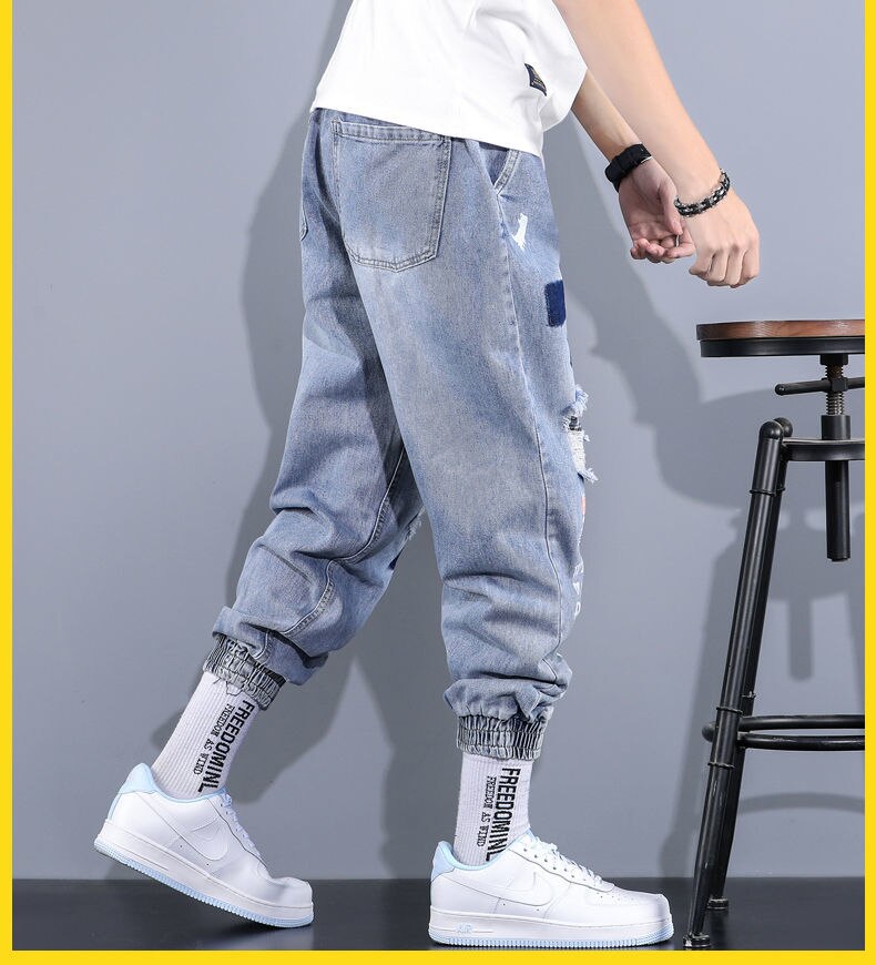 hip-hop ripped patch jeans men