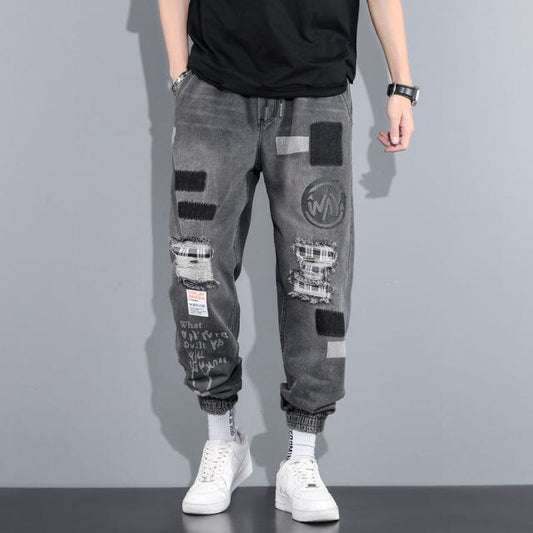 ヒップホップ 破れパッチジーンズ メンズ