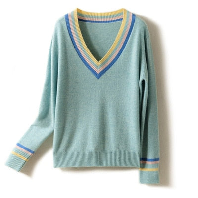 Women Wool Sweaters V Neck Warm Pullovers