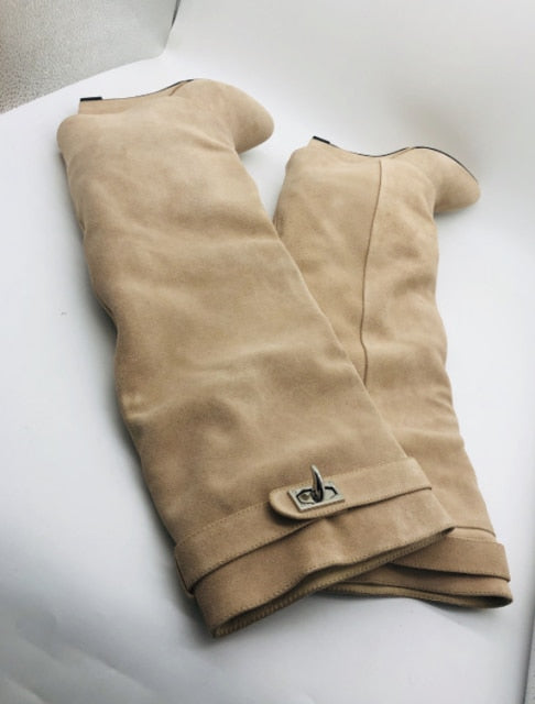 女性用セクシーなスリッポンニーハイブーツ