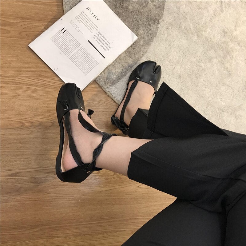 Soft Leather Split Toe Ballet Sandals