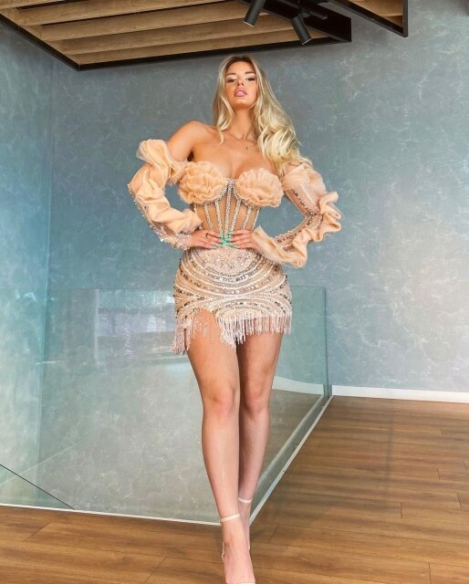 クリスタルチュールプリーツレディースページェントパーティーナイトガウン