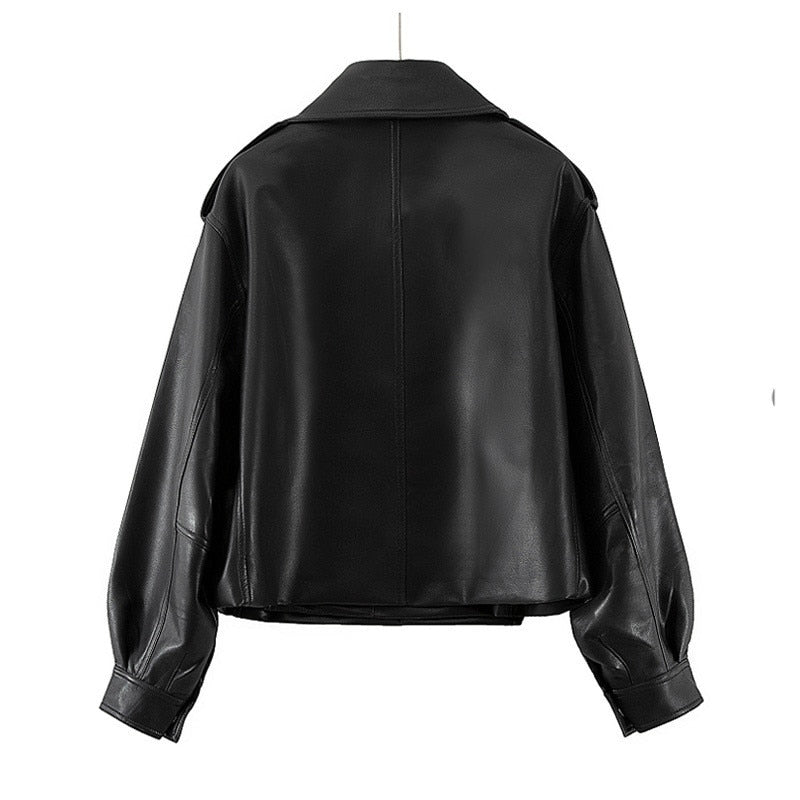 White Black Faux Leather Motorcycle Jacket Women Coats Winter Outerwear