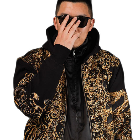 Embroidery Heavy Work Hooded Cardigan Coats Men Boys