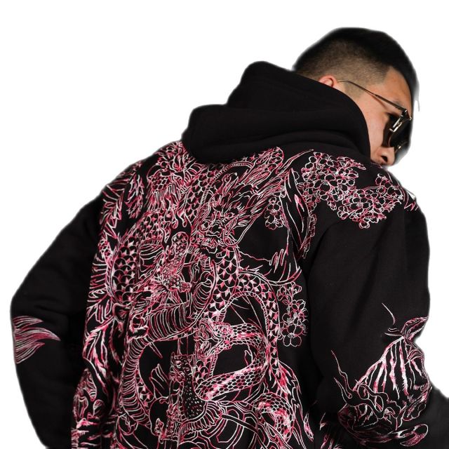Embroidery Heavy Work Hooded Cardigan Coats Men Boys