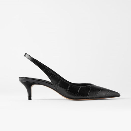 Genuine Leather Women Low High Heels Shoes