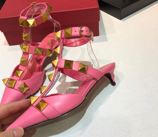 High Heel Pointed Toe Sandals With Rivets