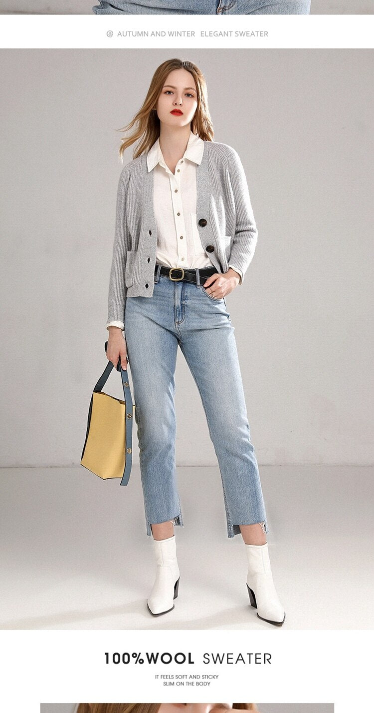 Women 100% pure wool sweater jacket