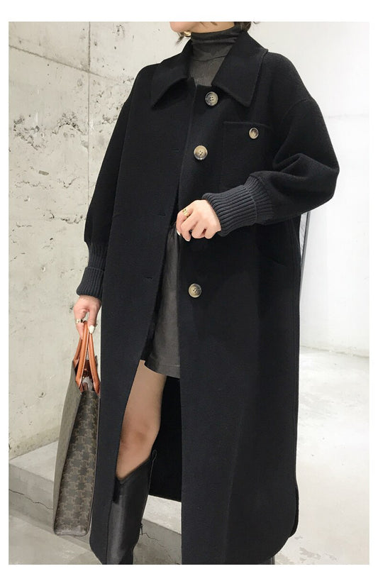 Brown cashmere coat women's spring new wool coat Long high-end fashion double-sided tweed