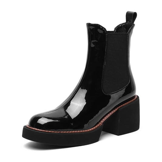 カジュアルスクエアヒールオフィスレディチェルシーブーツ