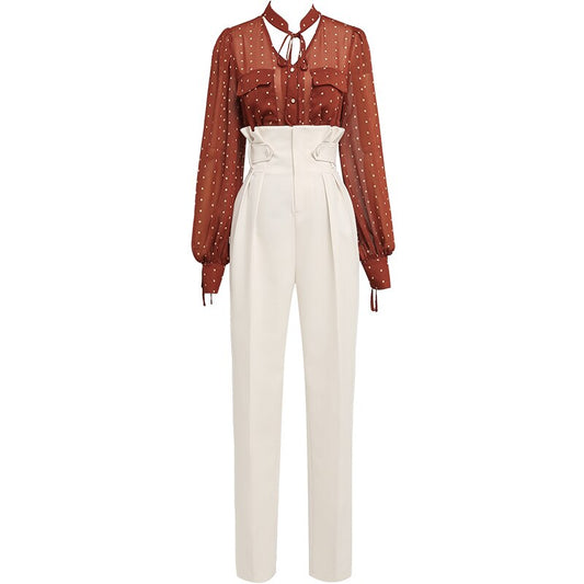 ブラウス ハイウエスト ストレート レディース パンツ