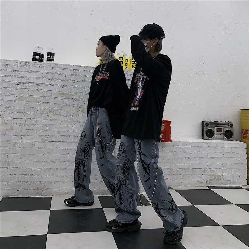 Fashion Ins Street Hip-hop Printing Wash Jeans Woman