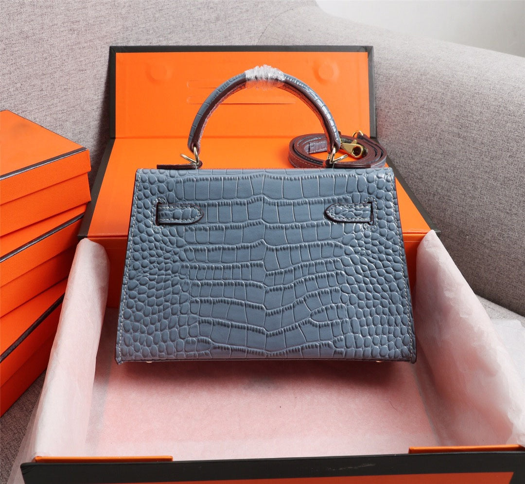 One Shoulder crocodile leather platinum bag