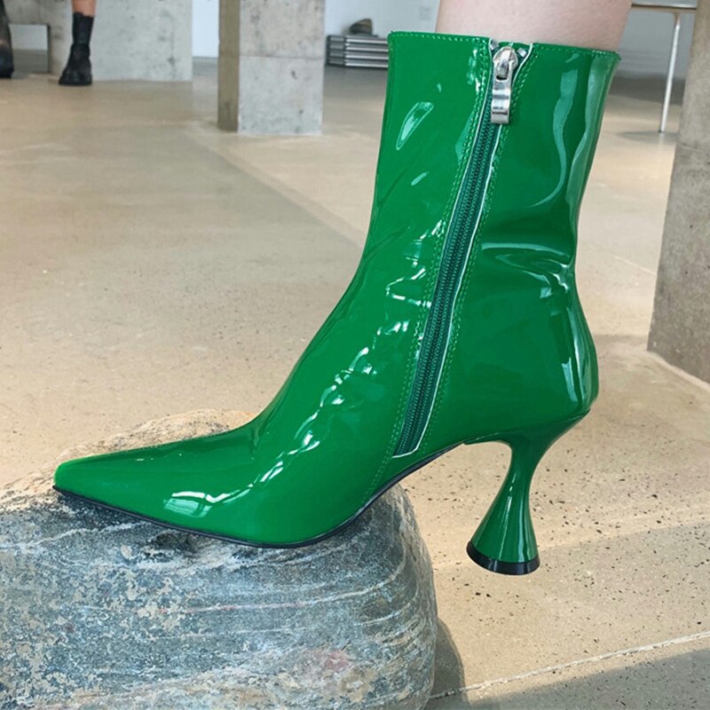 冬用レディース アンクルブーツ シューズ パテントレザー