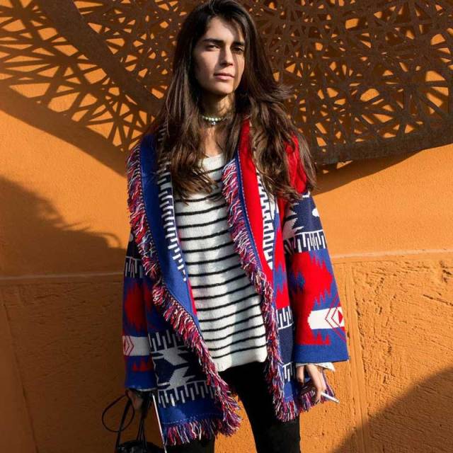 women long sleeve fringe collar cardigan coat